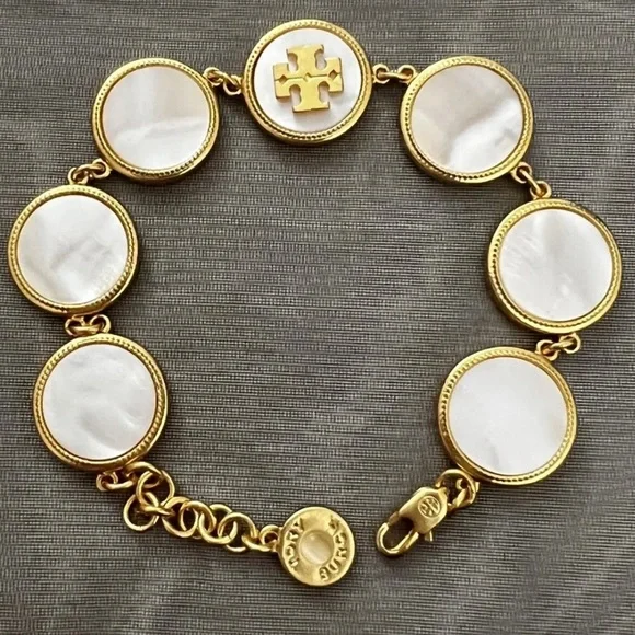 Authentic Tory Burch Gold and Cream Cocktail Statement Bracelet - Picture 9 of 13